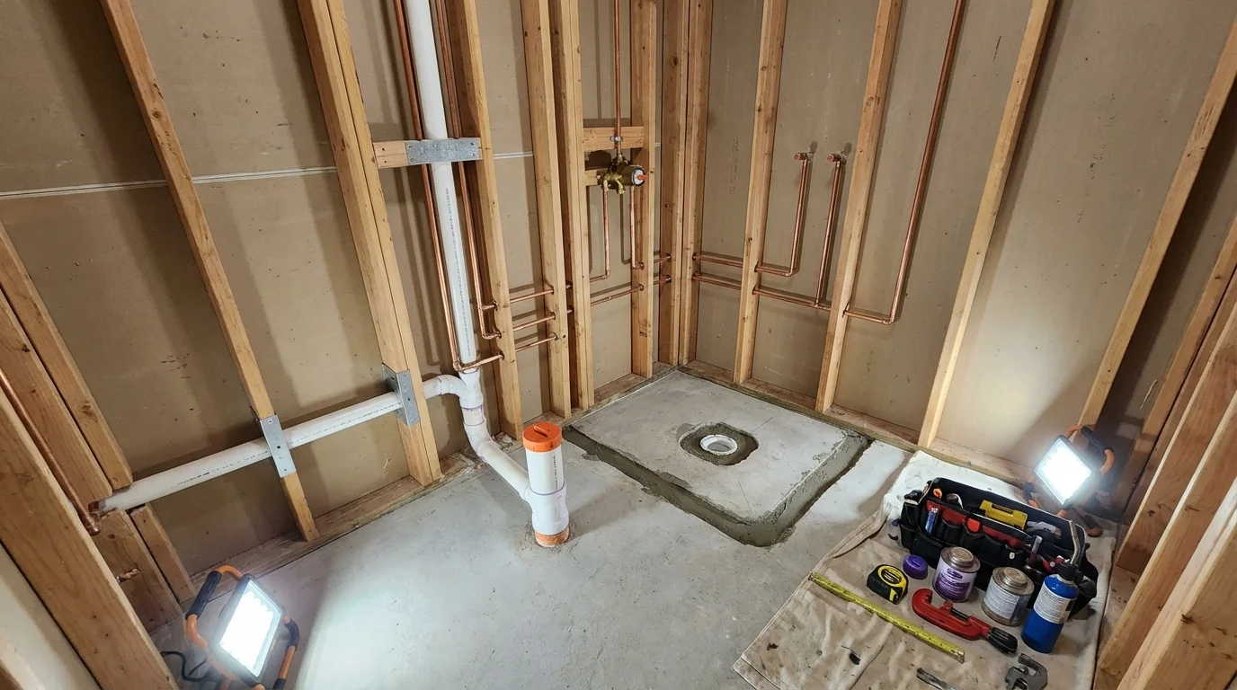 Bathroom rough-in plumbing during remodel by Johns Plumbing LLC in Hermosa Beach