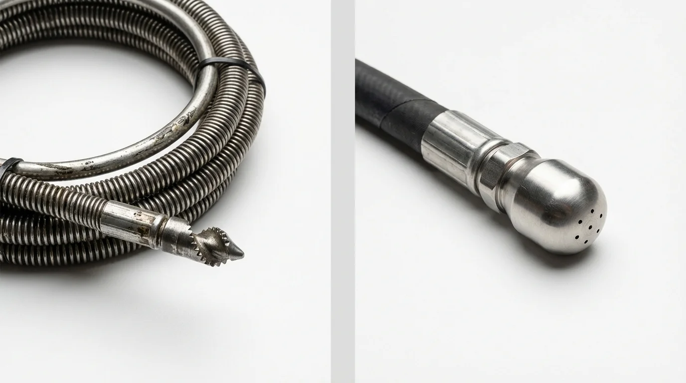 Drain snake cable and hydro jetting nozzle used for drain cleaning in Hermosa Beach, CA