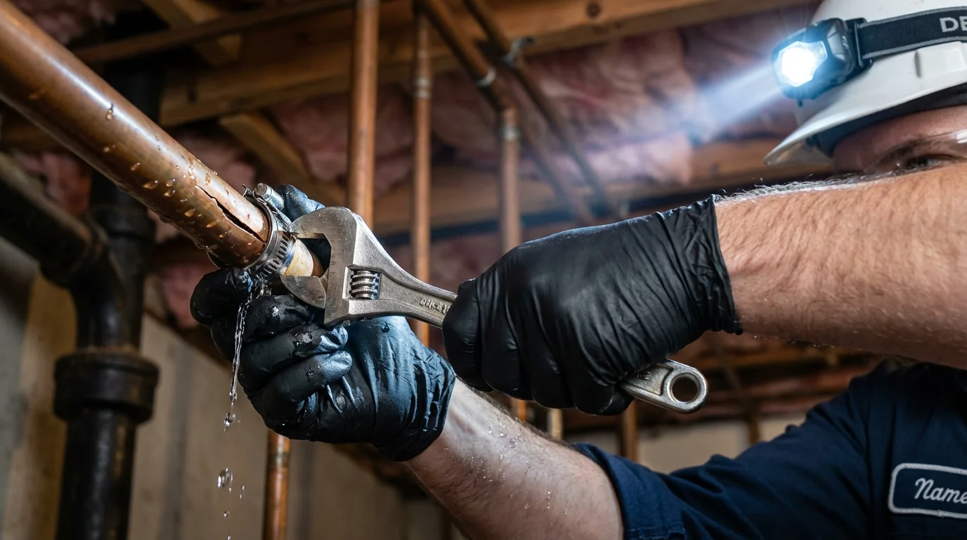 Emergency pipe clamp repair being performed by a Johns Plumbing LLC plumber in Hermosa Beach